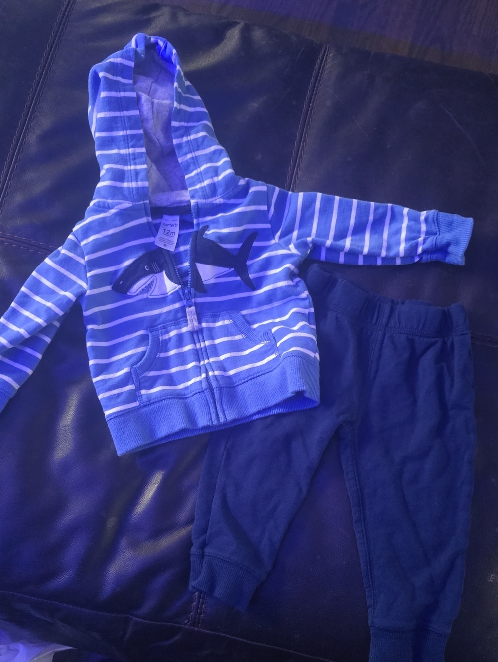 Carter's Blue Striped Shark Hoodie and Navy Pants Set